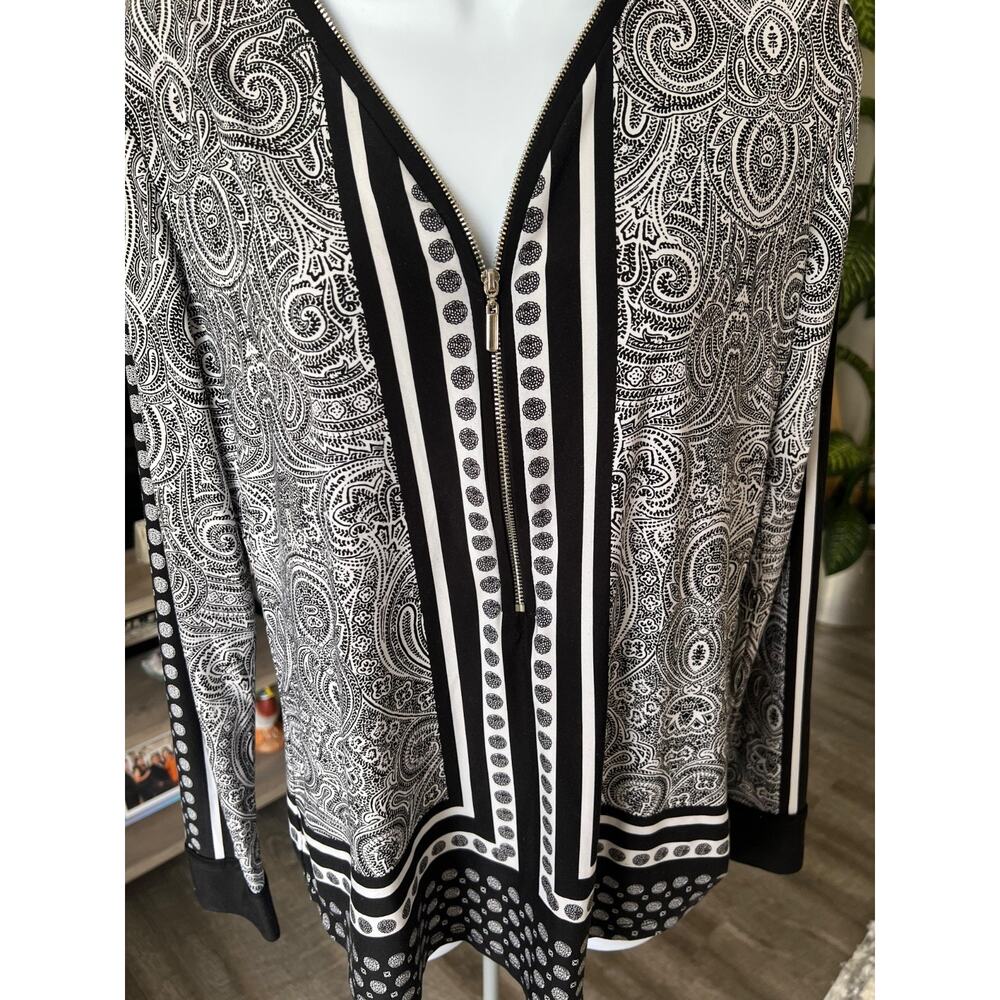 INC International Concepts Medium Black Printed Zip-Up Top #533